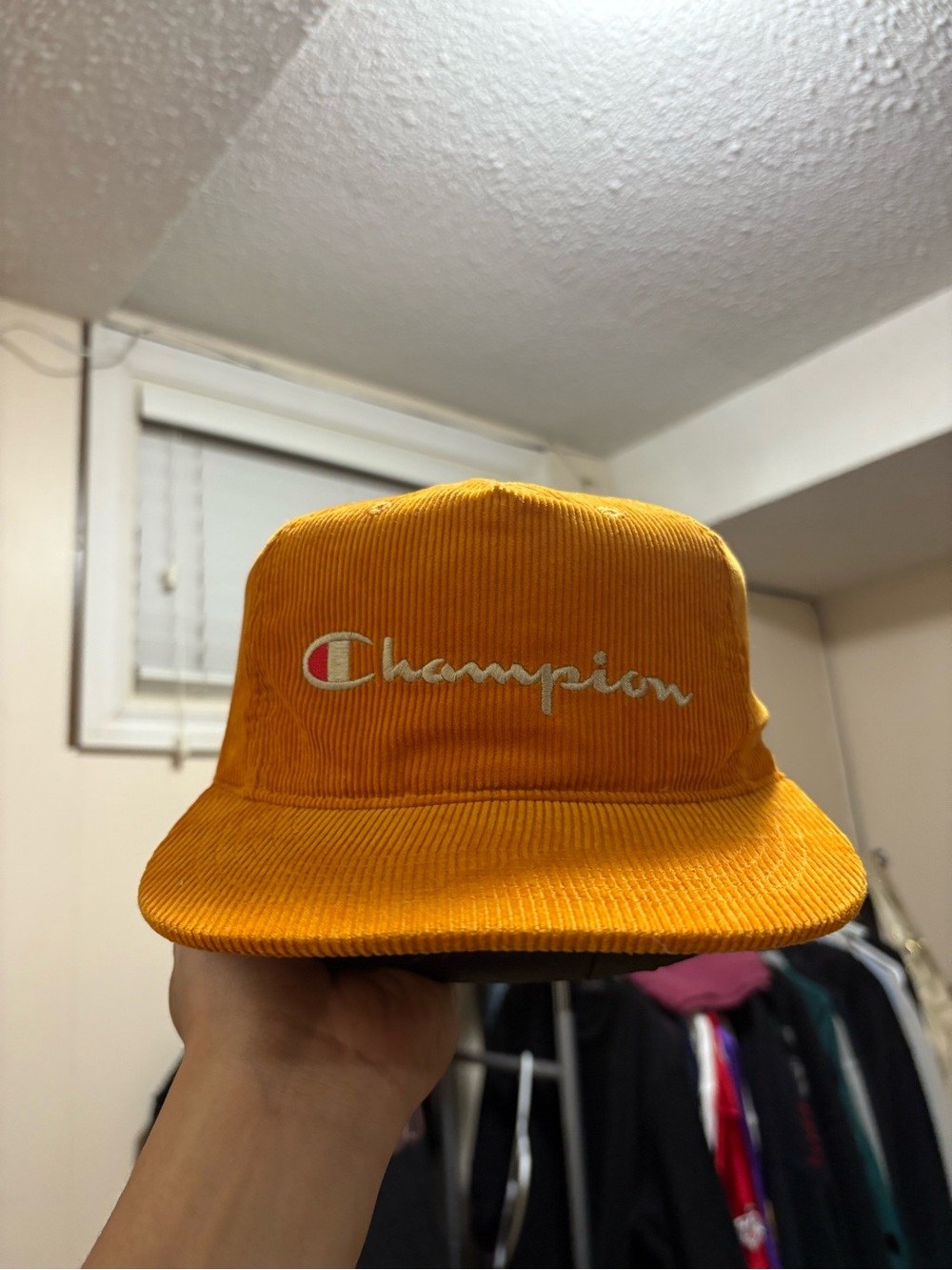 Champion Corduroy 5-Panel Hat in Yellow-Orange